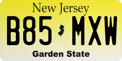 NJ license plate B85MXW