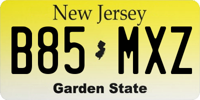 NJ license plate B85MXZ