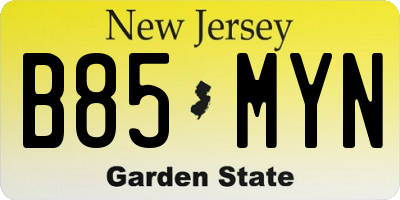 NJ license plate B85MYN