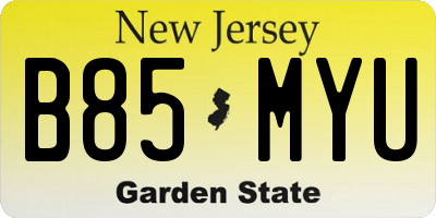 NJ license plate B85MYU