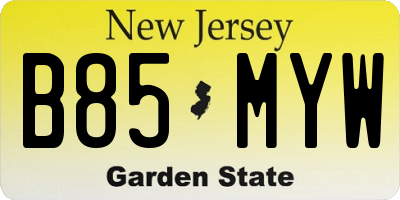 NJ license plate B85MYW
