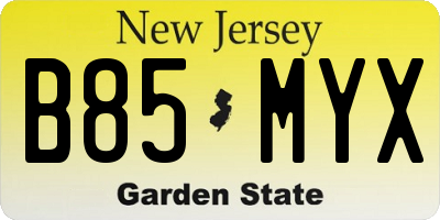 NJ license plate B85MYX
