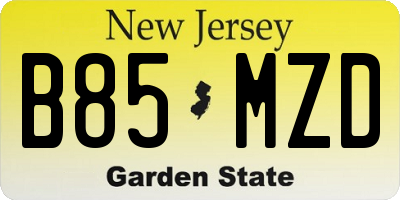 NJ license plate B85MZD