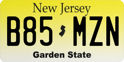 NJ license plate B85MZN