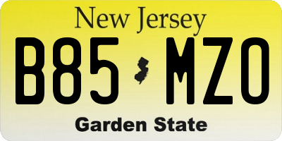 NJ license plate B85MZO