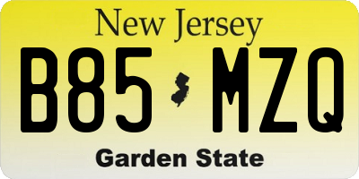 NJ license plate B85MZQ
