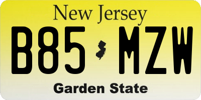 NJ license plate B85MZW