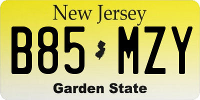 NJ license plate B85MZY