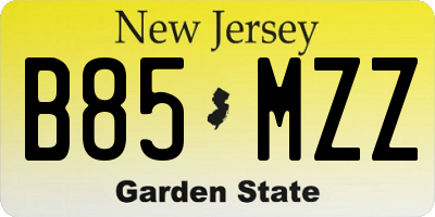 NJ license plate B85MZZ