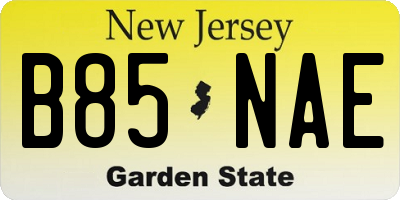 NJ license plate B85NAE