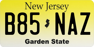 NJ license plate B85NAZ