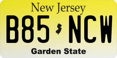 NJ license plate B85NCW