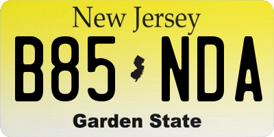 NJ license plate B85NDA