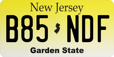 NJ license plate B85NDF
