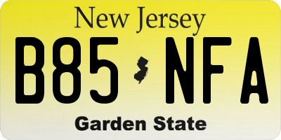 NJ license plate B85NFA