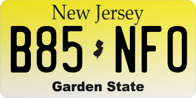NJ license plate B85NFO