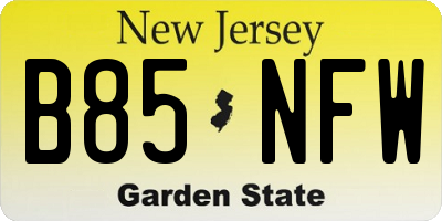 NJ license plate B85NFW