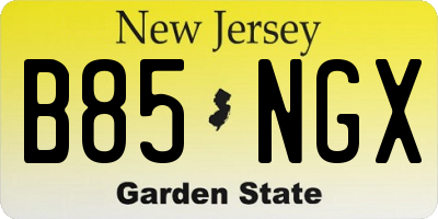 NJ license plate B85NGX