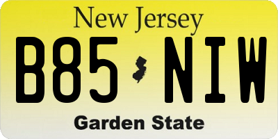 NJ license plate B85NIW