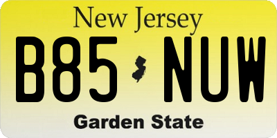 NJ license plate B85NUW