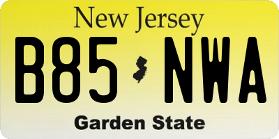 NJ license plate B85NWA