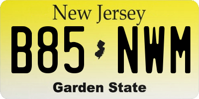 NJ license plate B85NWM