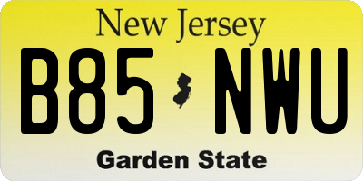 NJ license plate B85NWU