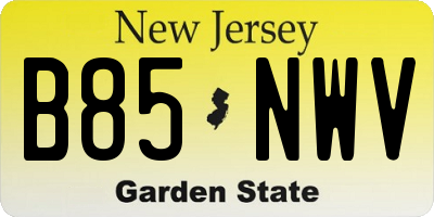 NJ license plate B85NWV