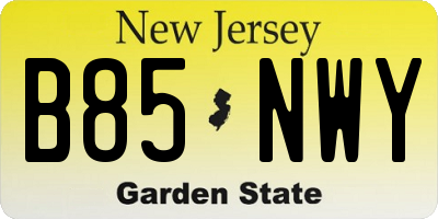 NJ license plate B85NWY