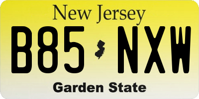 NJ license plate B85NXW