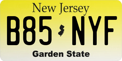 NJ license plate B85NYF