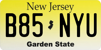 NJ license plate B85NYU
