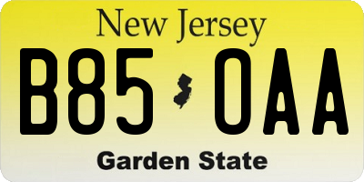 NJ license plate B85OAA