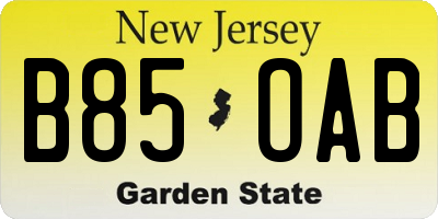 NJ license plate B85OAB