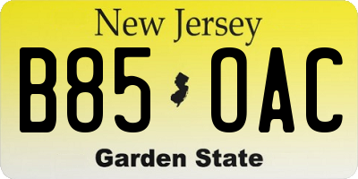 NJ license plate B85OAC