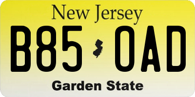 NJ license plate B85OAD