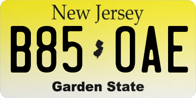 NJ license plate B85OAE