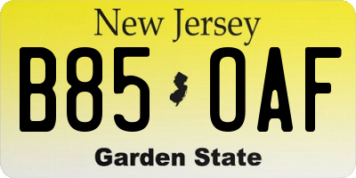 NJ license plate B85OAF