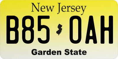 NJ license plate B85OAH
