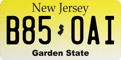 NJ license plate B85OAI
