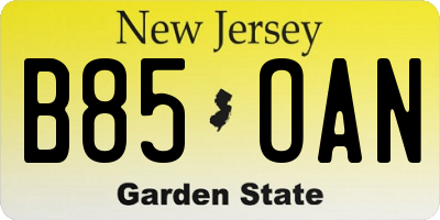 NJ license plate B85OAN