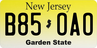 NJ license plate B85OAO