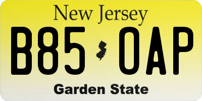 NJ license plate B85OAP