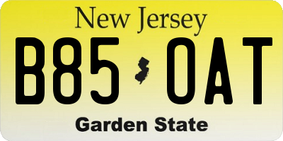 NJ license plate B85OAT