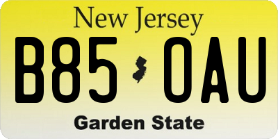 NJ license plate B85OAU