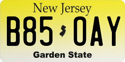 NJ license plate B85OAY
