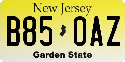 NJ license plate B85OAZ
