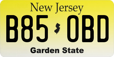 NJ license plate B85OBD