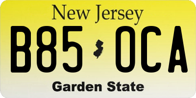 NJ license plate B85OCA
