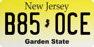 NJ license plate B85OCE